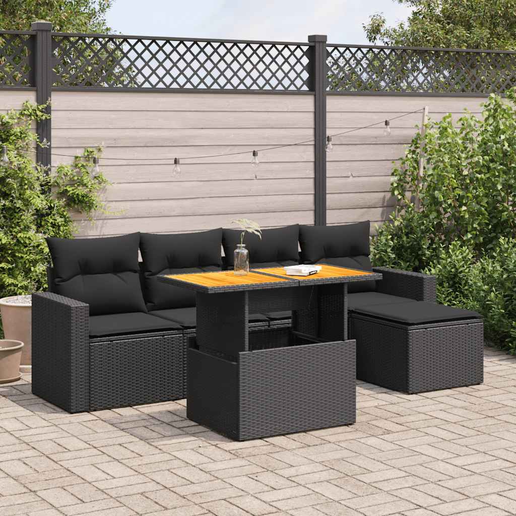 6-delige Loungeset met kussens poly rattan zwart is nu te koop bij PeponiXL, paradijselijk wonen!