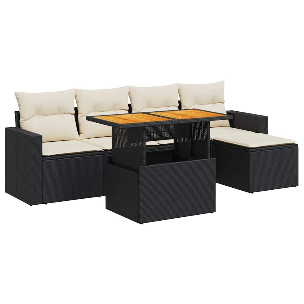 6-delige Loungeset met kussens poly rattan zwart is nu te koop bij PeponiXL, paradijselijk wonen!