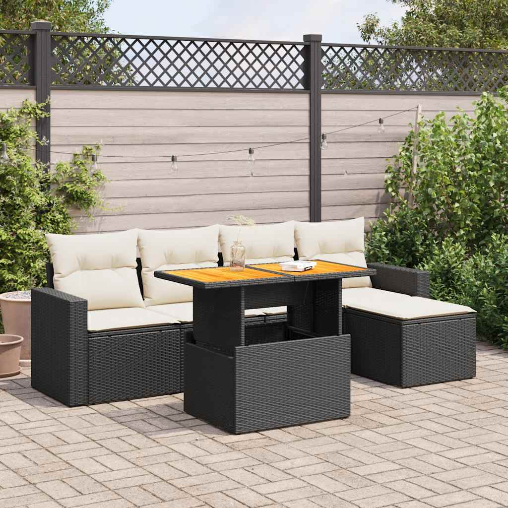 6-delige Loungeset met kussens poly rattan zwart is nu te koop bij PeponiXL, paradijselijk wonen!