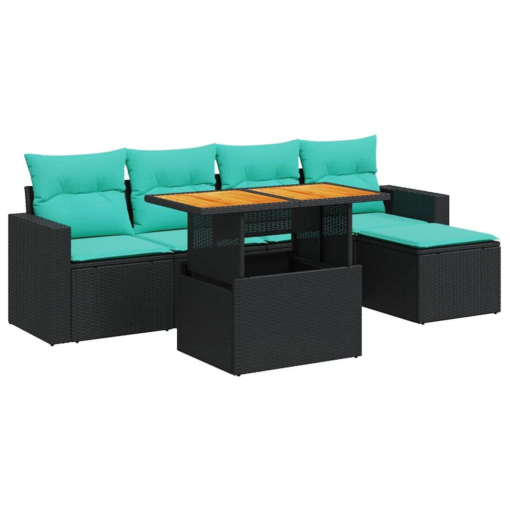 6-delige Loungeset met kussens poly rattan zwart is nu te koop bij PeponiXL, paradijselijk wonen!