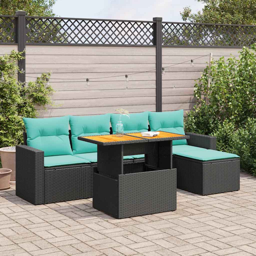 6-delige Loungeset met kussens poly rattan zwart is nu te koop bij PeponiXL, paradijselijk wonen!