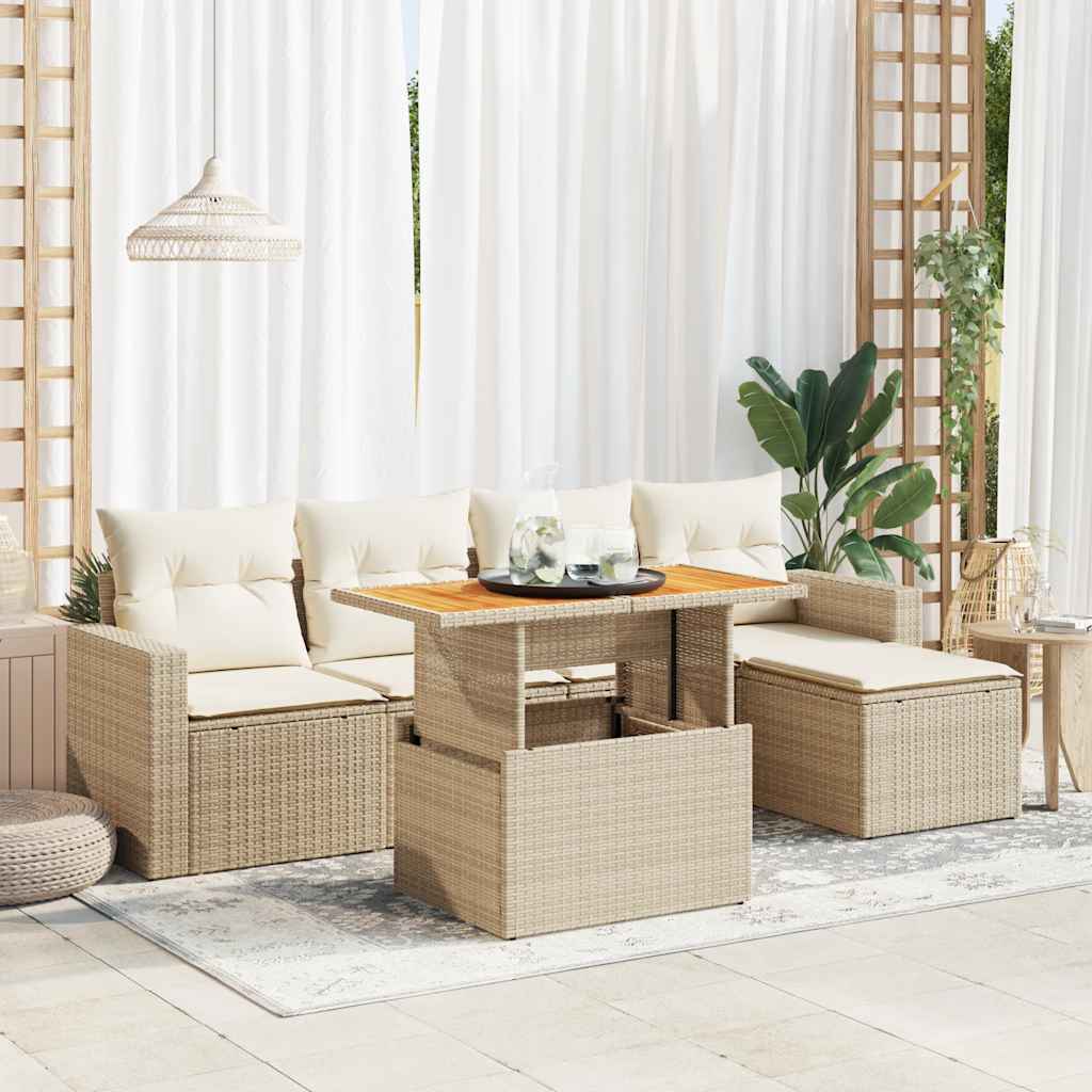 6-delige Loungeset met kussens poly rattan beige is nu te koop bij PeponiXL, paradijselijk wonen!