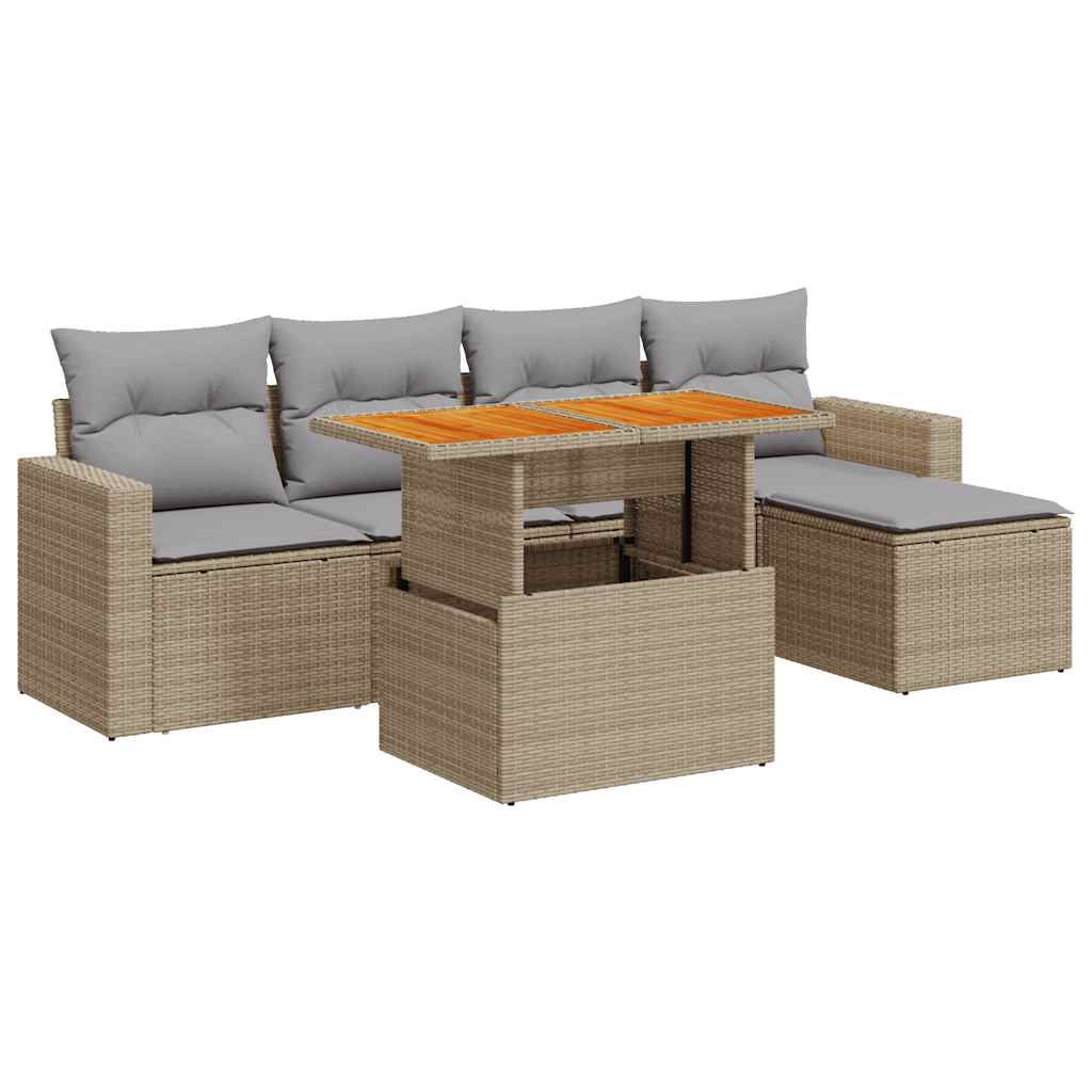 6-delige Loungeset met kussens poly rattan beige is nu te koop bij PeponiXL, paradijselijk wonen!