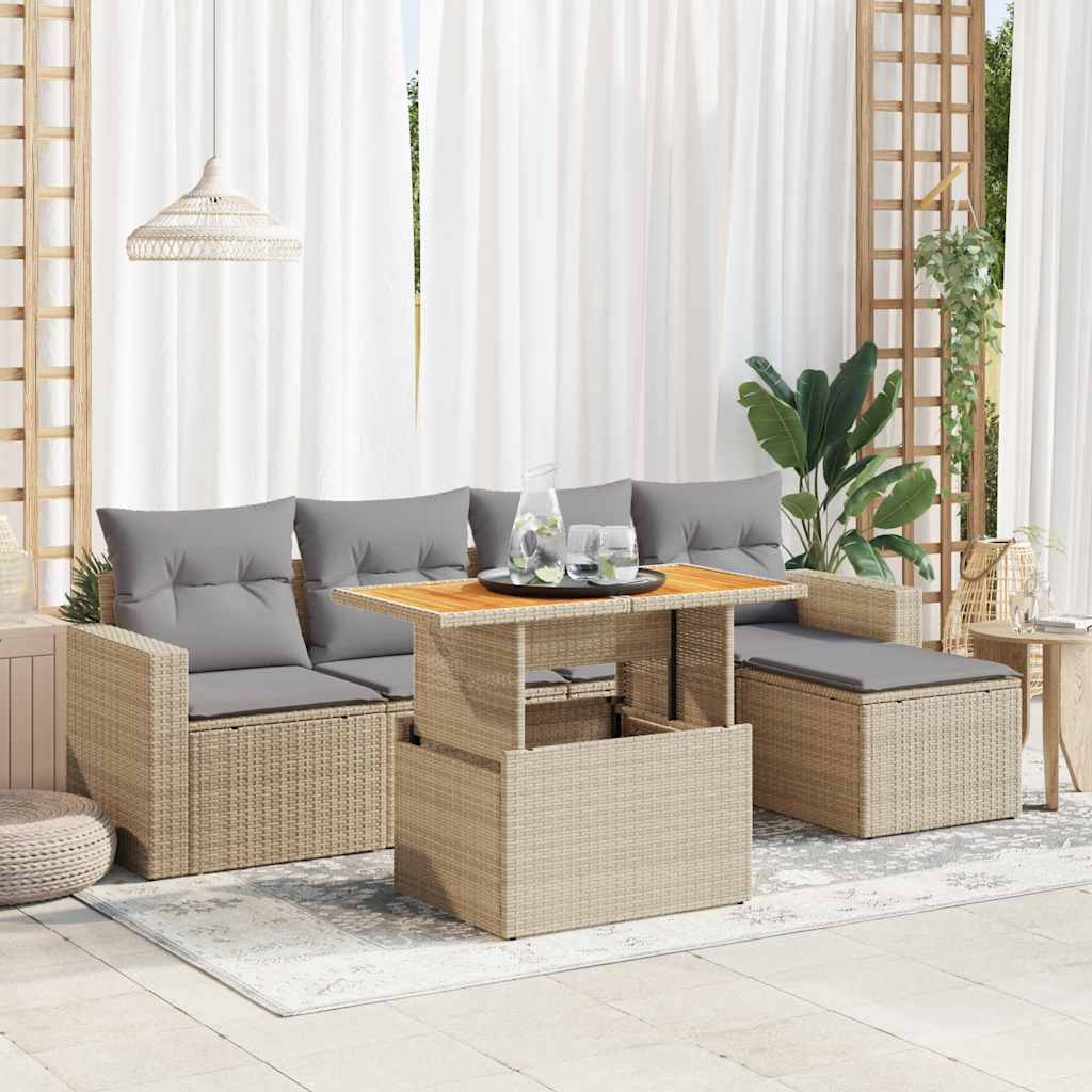 6-delige Loungeset met kussens poly rattan beige is nu te koop bij PeponiXL, paradijselijk wonen!