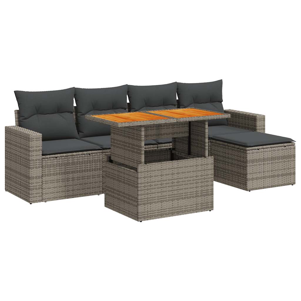 6-delige Loungeset met kussens poly rattan grijs is nu te koop bij PeponiXL, paradijselijk wonen!