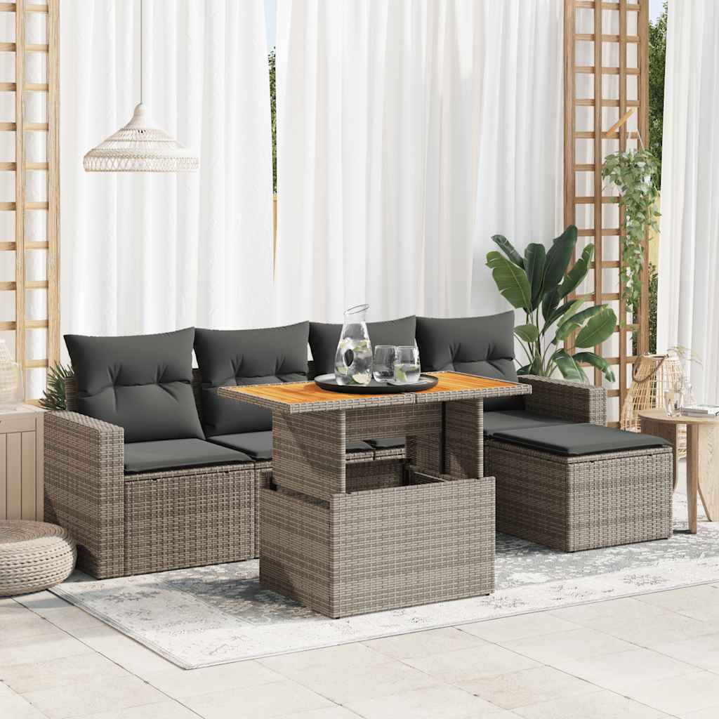 6-delige Loungeset met kussens poly rattan grijs is nu te koop bij PeponiXL, paradijselijk wonen!