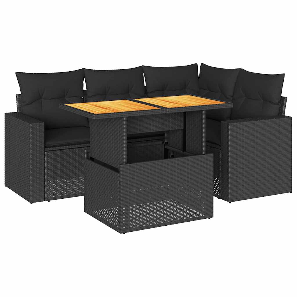 5-delige Loungeset met kussens poly rattan zwart is nu te koop bij PeponiXL, paradijselijk wonen!