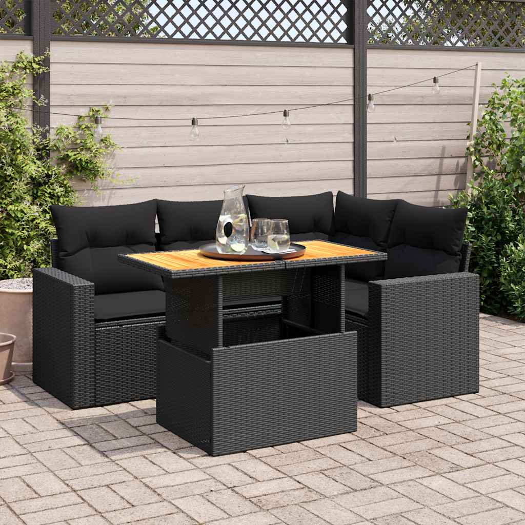 5-delige Loungeset met kussens poly rattan zwart is nu te koop bij PeponiXL, paradijselijk wonen!