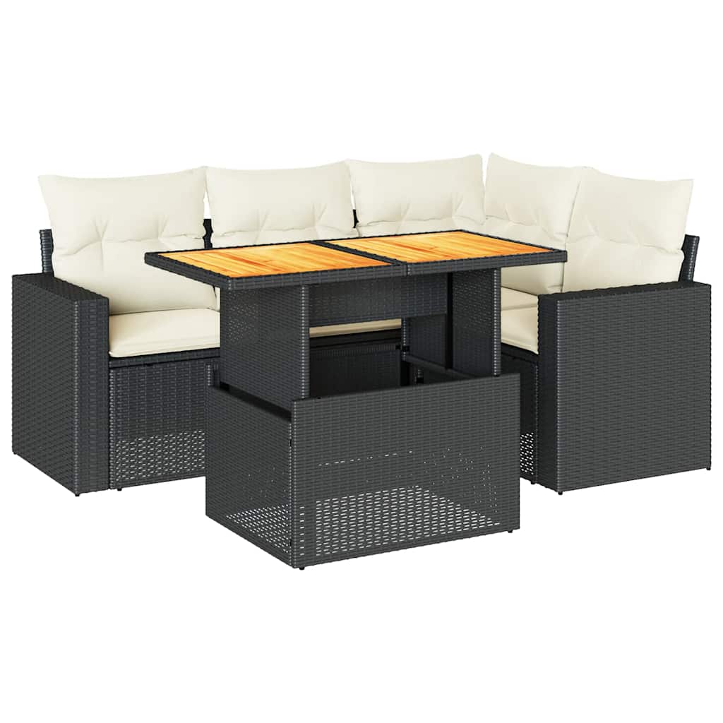 5-delige Loungeset met kussens poly rattan zwart is nu te koop bij PeponiXL, paradijselijk wonen!
