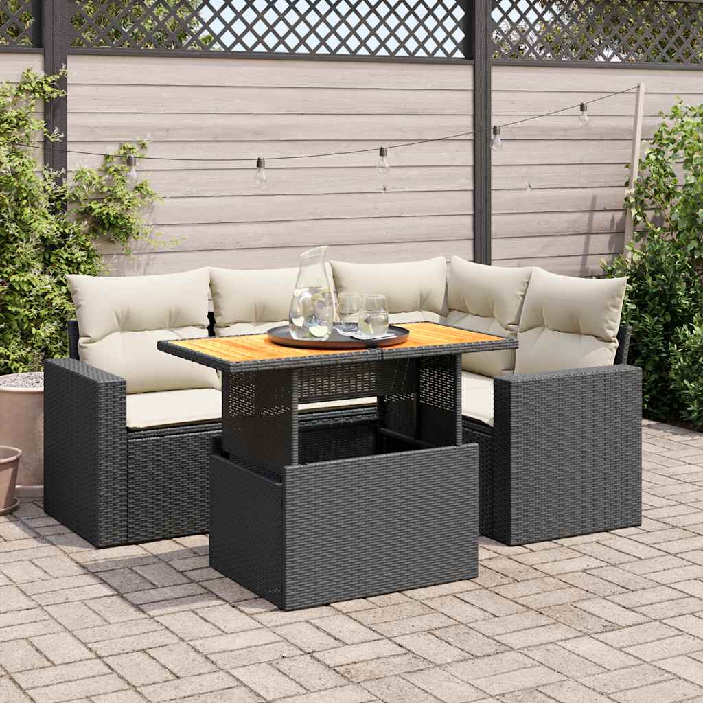5-delige Loungeset met kussens poly rattan zwart is nu te koop bij PeponiXL, paradijselijk wonen!
