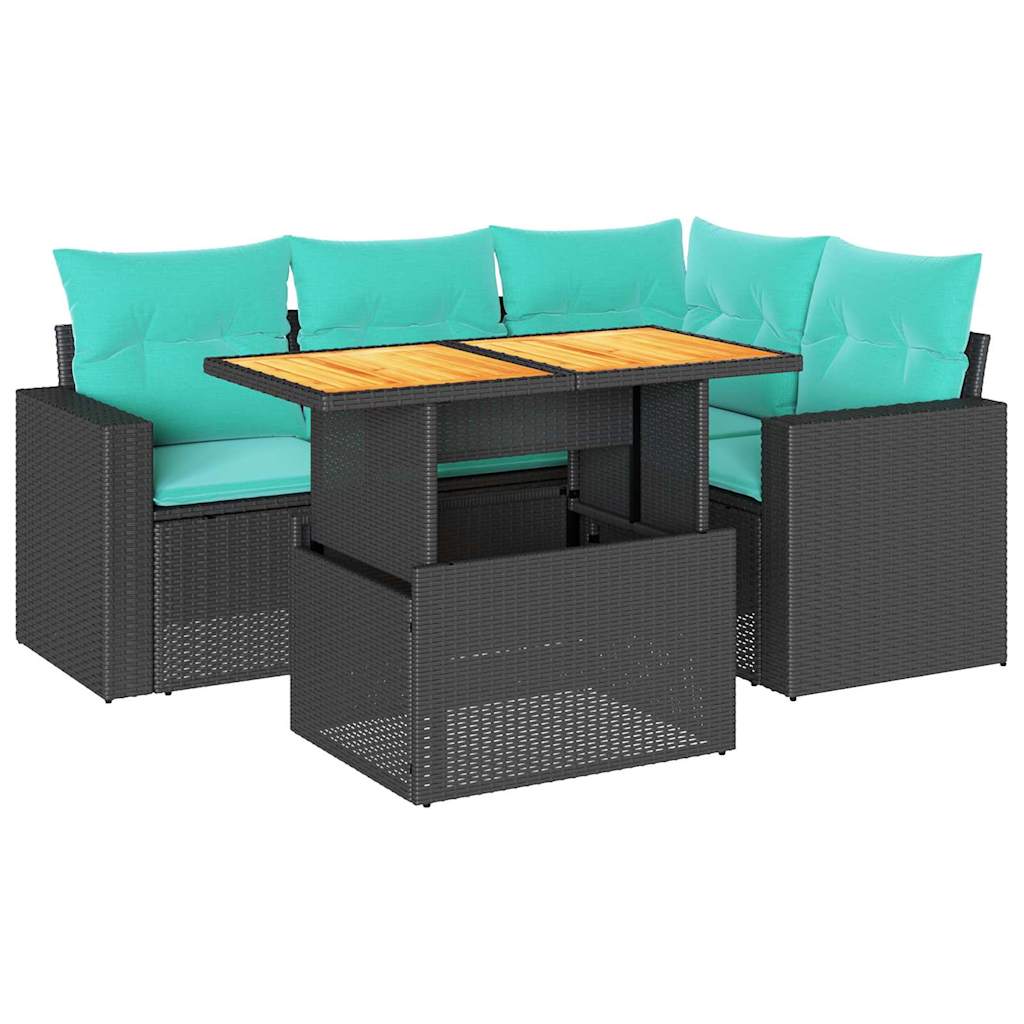 5-delige Loungeset met kussens poly rattan zwart is nu te koop bij PeponiXL, paradijselijk wonen!
