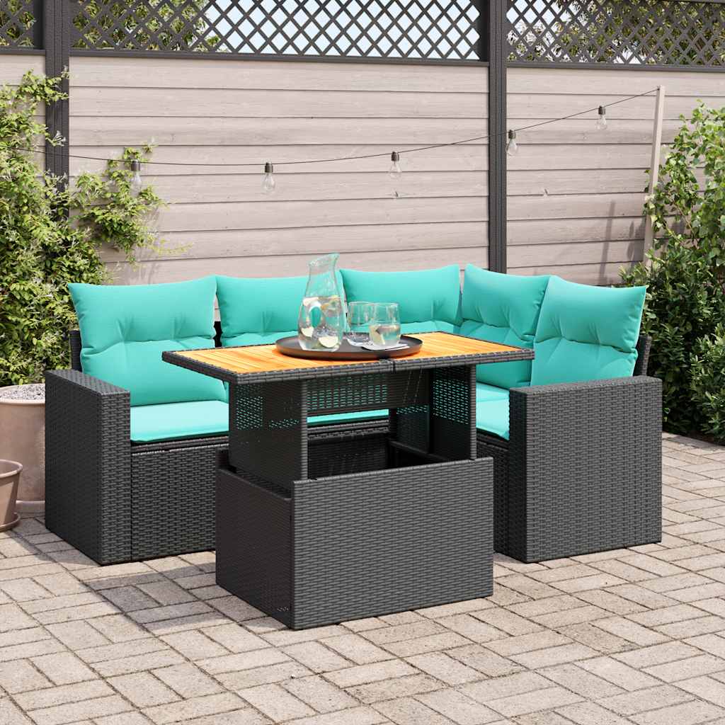 5-delige Loungeset met kussens poly rattan zwart is nu te koop bij PeponiXL, paradijselijk wonen!