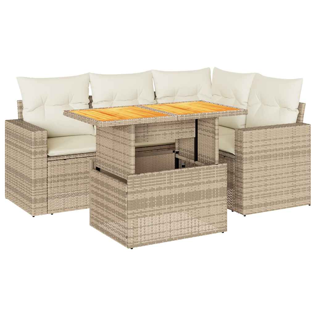 5-delige Loungeset met kussens poly rattan beige is nu te koop bij PeponiXL, paradijselijk wonen!