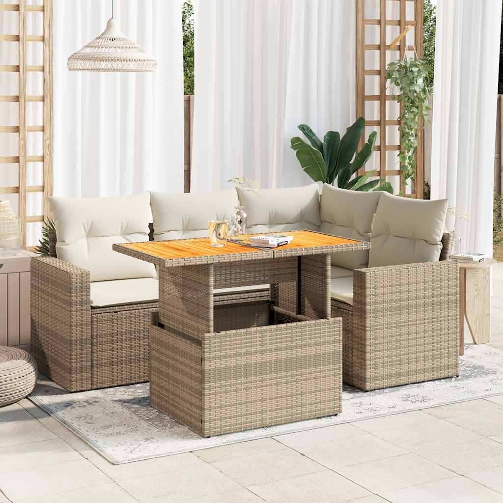 5-delige Loungeset met kussens poly rattan beige is nu te koop bij PeponiXL, paradijselijk wonen!