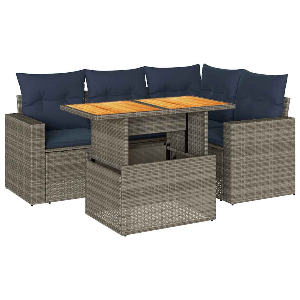 5-delige Loungeset met kussens poly rattan grijs is nu te koop bij PeponiXL, paradijselijk wonen!