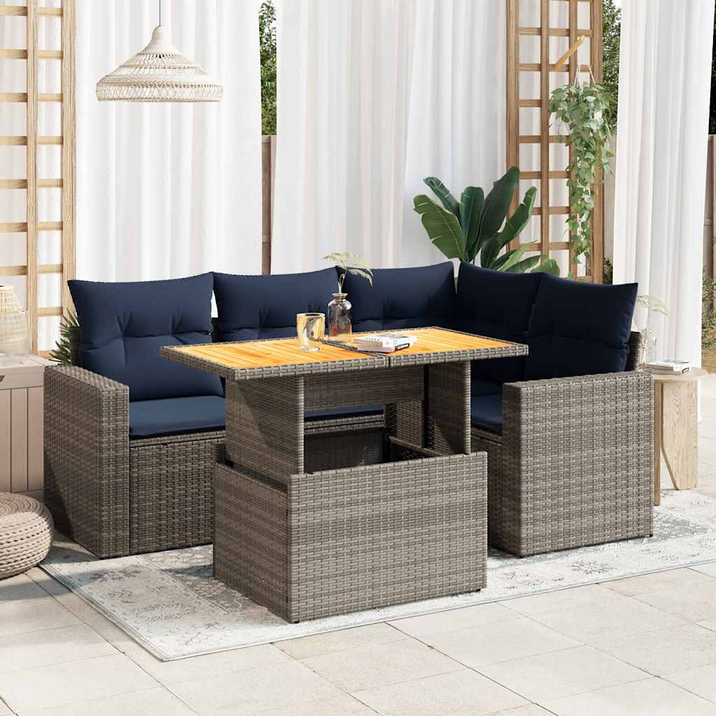 5-delige Loungeset met kussens poly rattan grijs is nu te koop bij PeponiXL, paradijselijk wonen!
