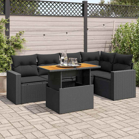6-delige Loungeset met kussens poly rattan zwart is nu te koop bij PeponiXL, paradijselijk wonen!
