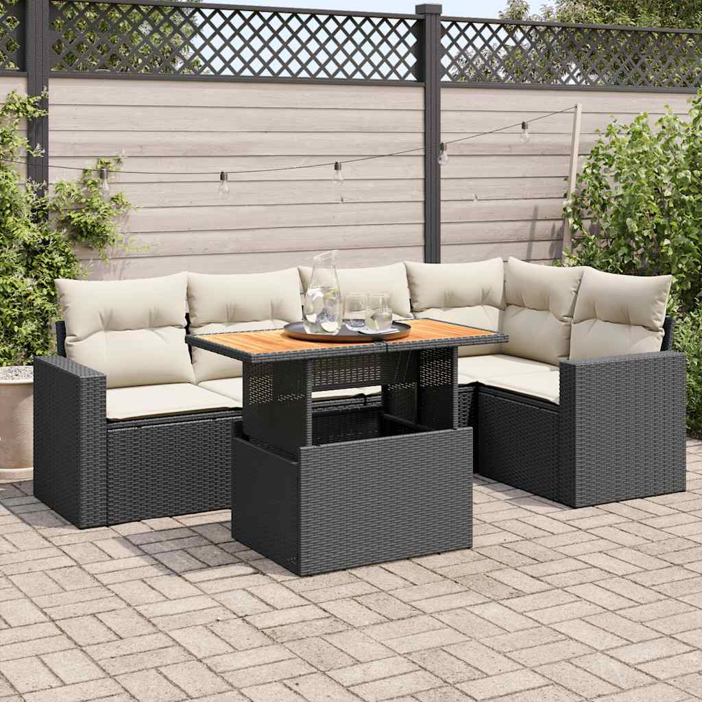 6-delige Loungeset met kussens poly rattan zwart is nu te koop bij PeponiXL, paradijselijk wonen!