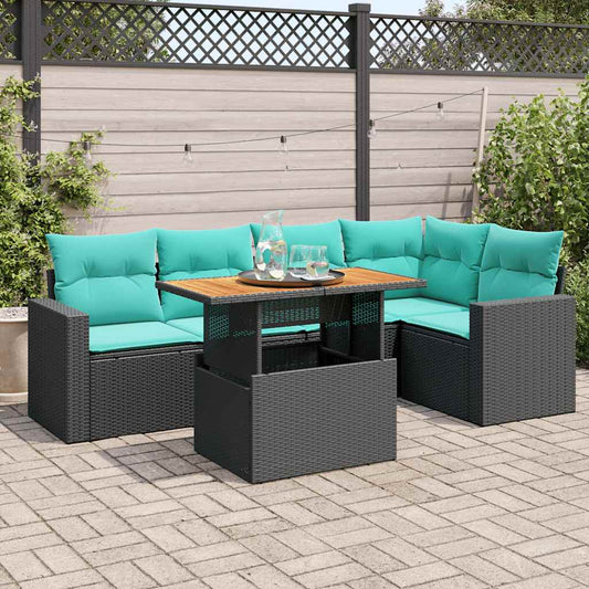 6-delige Loungeset met kussens poly rattan zwart is nu te koop bij PeponiXL, paradijselijk wonen!