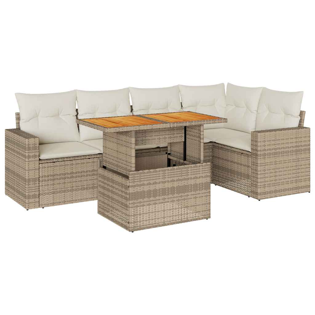 6-delige Loungeset met kussens poly rattan beige is nu te koop bij PeponiXL, paradijselijk wonen!