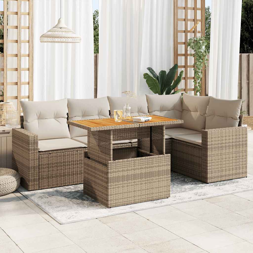 6-delige Loungeset met kussens poly rattan beige is nu te koop bij PeponiXL, paradijselijk wonen!