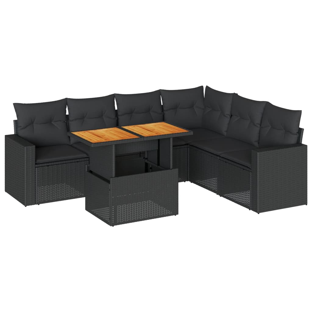 7-delige Loungeset met kussens poly rattan zwart is nu te koop bij PeponiXL, paradijselijk wonen!