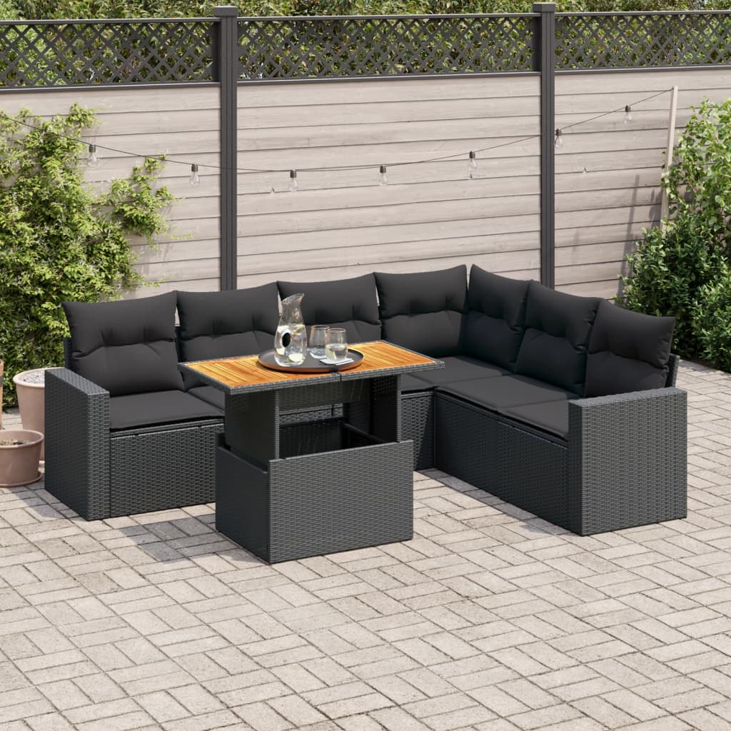 7-delige Loungeset met kussens poly rattan zwart is nu te koop bij PeponiXL, paradijselijk wonen!