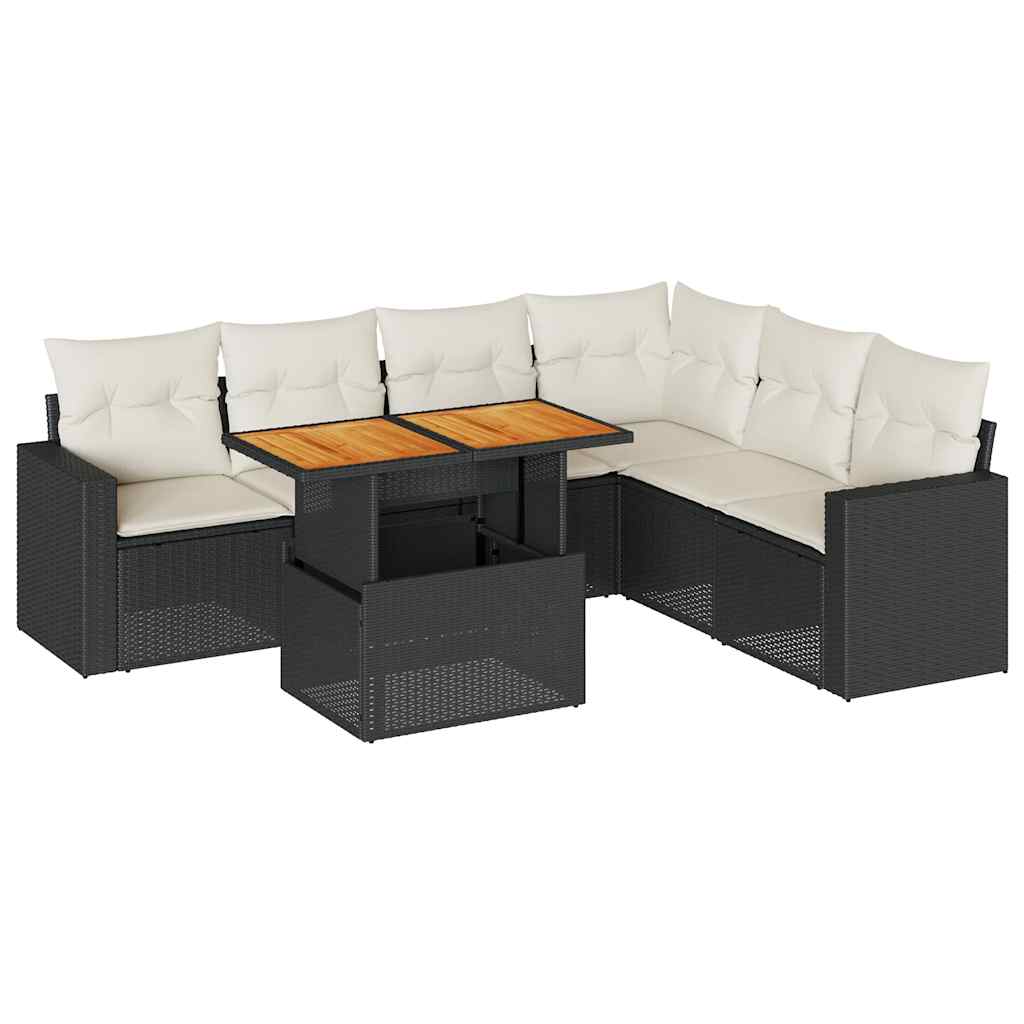 7-delige Loungeset met kussens poly rattan zwart is nu te koop bij PeponiXL, paradijselijk wonen!