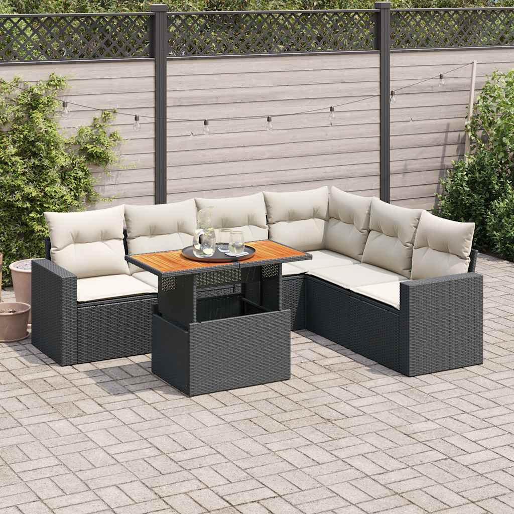7-delige Loungeset met kussens poly rattan zwart is nu te koop bij PeponiXL, paradijselijk wonen!