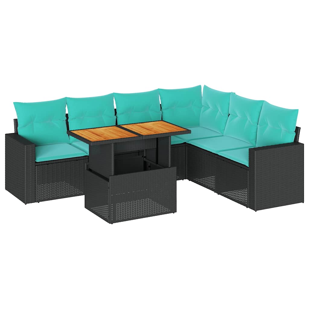 7-delige Loungeset met kussens poly rattan zwart is nu te koop bij PeponiXL, paradijselijk wonen!