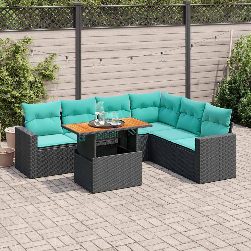7-delige Loungeset met kussens poly rattan zwart is nu te koop bij PeponiXL, paradijselijk wonen!