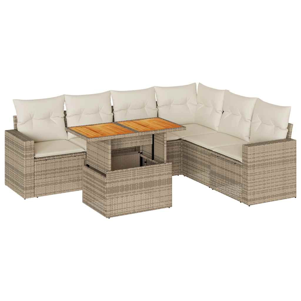 7-delige Loungeset met kussens poly rattan beige is nu te koop bij PeponiXL, paradijselijk wonen!