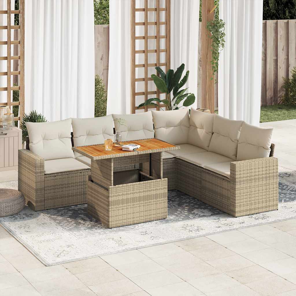 7-delige Loungeset met kussens poly rattan beige is nu te koop bij PeponiXL, paradijselijk wonen!