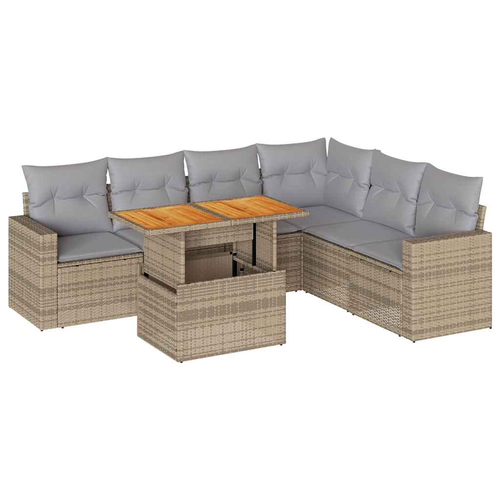 7-delige Loungeset met kussens poly rattan beige is nu te koop bij PeponiXL, paradijselijk wonen!