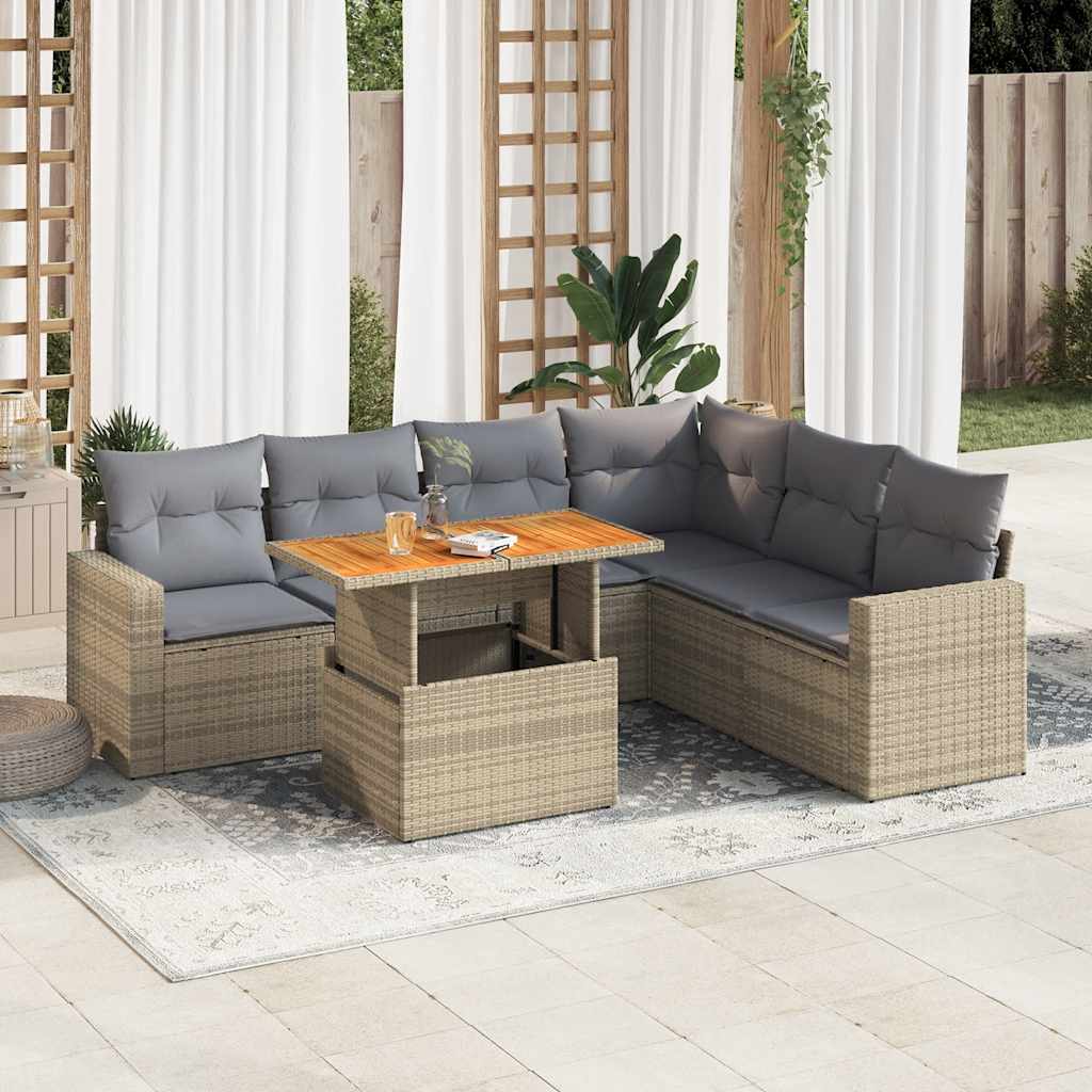 7-delige Loungeset met kussens poly rattan beige is nu te koop bij PeponiXL, paradijselijk wonen!