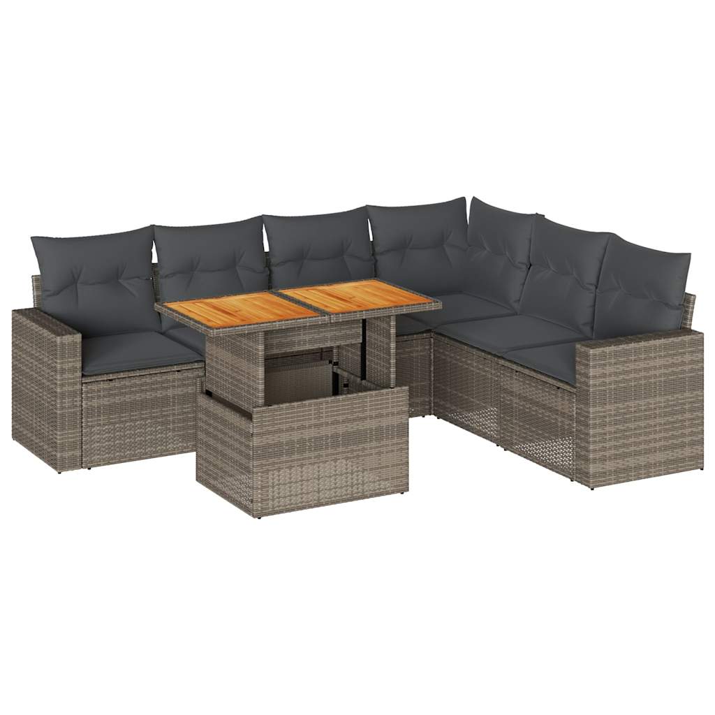 7-delige Loungeset met kussens poly rattan grijs is nu te koop bij PeponiXL, paradijselijk wonen!