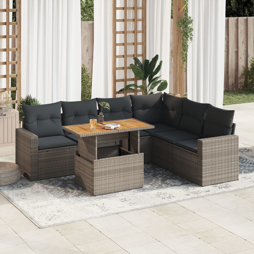 7-delige Loungeset met kussens poly rattan grijs is nu te koop bij PeponiXL, paradijselijk wonen!