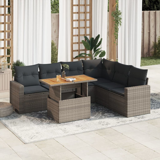 7-delige Loungeset met kussens poly rattan grijs is nu te koop bij PeponiXL, paradijselijk wonen!