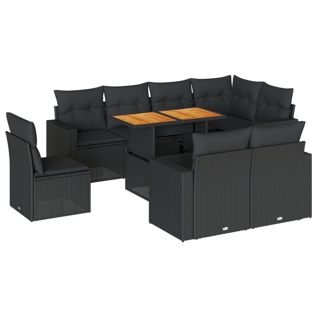9-delige Loungeset met kussens poly rattan zwart is nu te koop bij PeponiXL, paradijselijk wonen!
