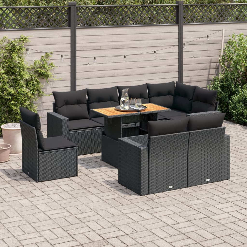 9-delige Loungeset met kussens poly rattan zwart is nu te koop bij PeponiXL, paradijselijk wonen!