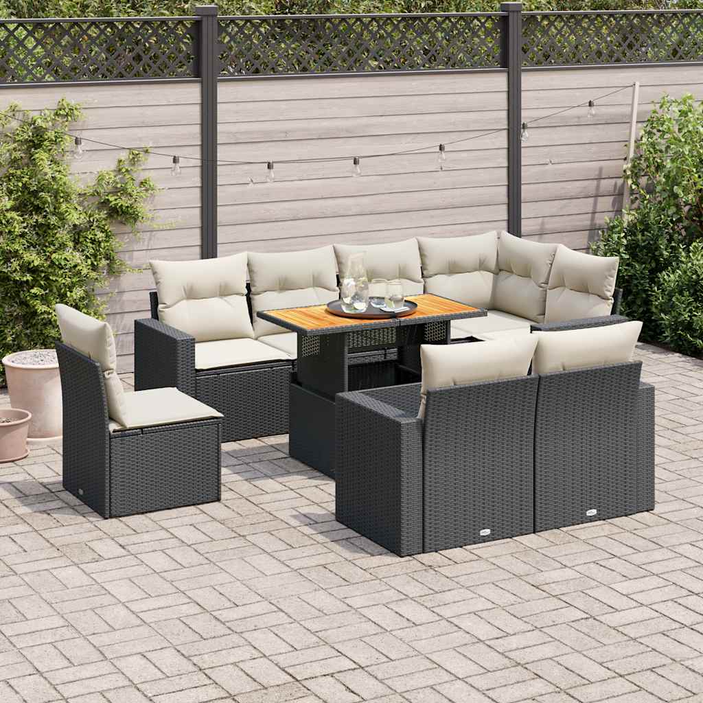 9-delige Loungeset met kussens poly rattan zwart is nu te koop bij PeponiXL, paradijselijk wonen!