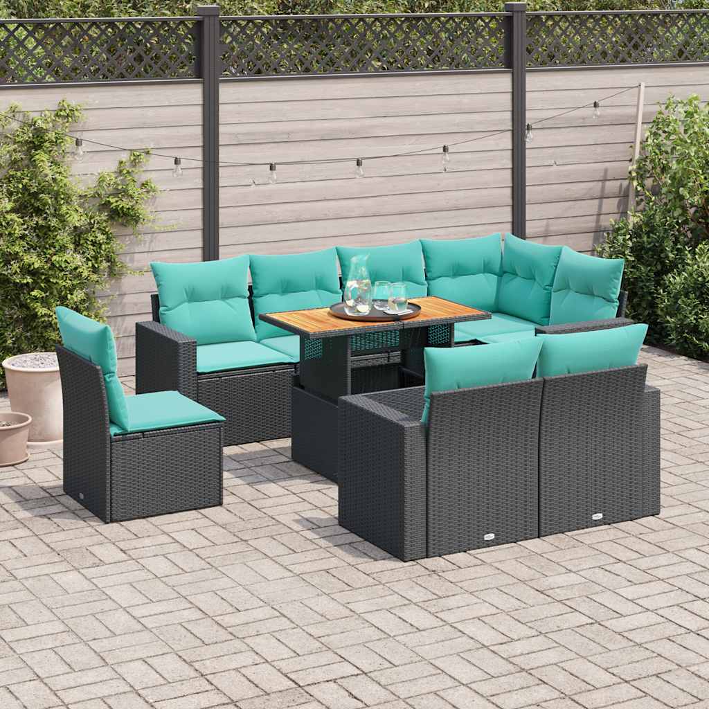 9-delige Loungeset met kussens poly rattan zwart is nu te koop bij PeponiXL, paradijselijk wonen!