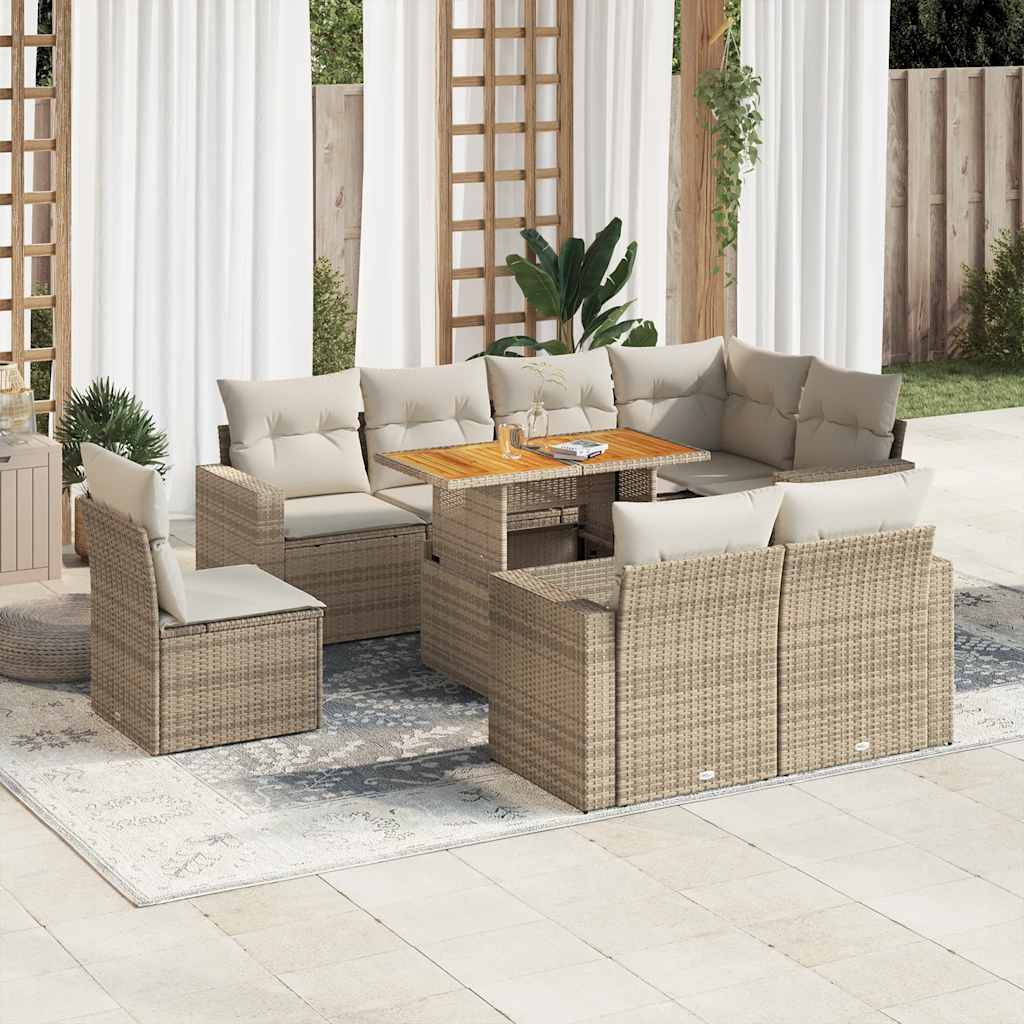 9-delige Loungeset met kussens poly rattan beige is nu te koop bij PeponiXL, paradijselijk wonen!