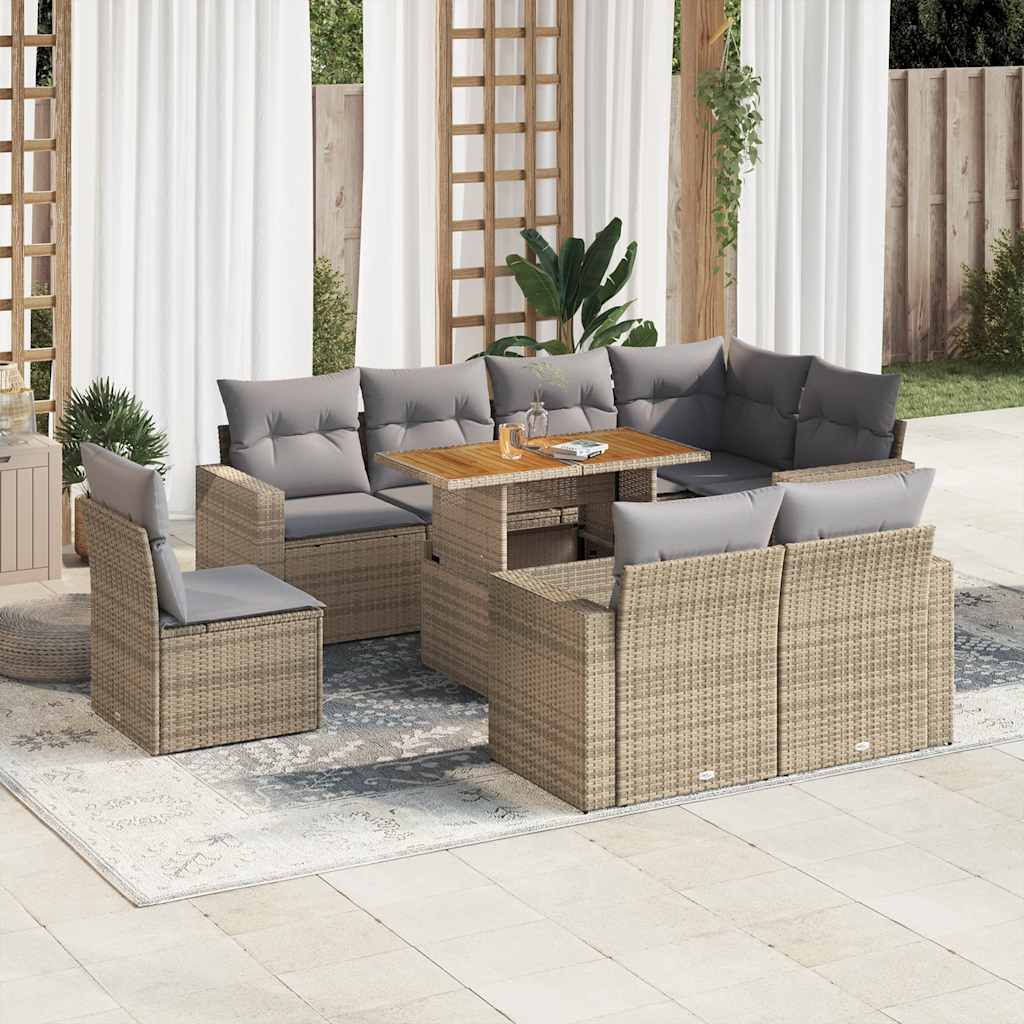 9-delige Loungeset met kussens poly rattan beige is nu te koop bij PeponiXL, paradijselijk wonen!
