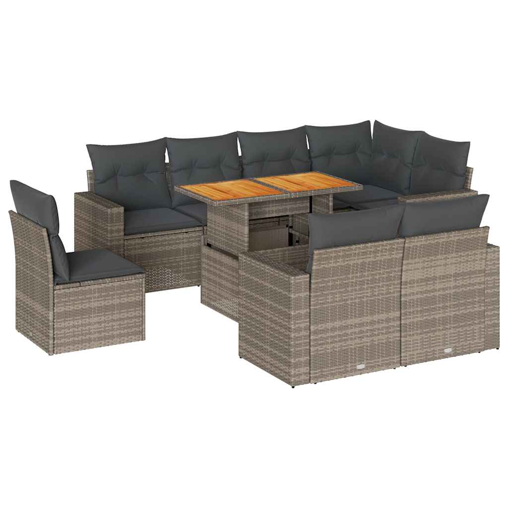 9-delige Loungeset met kussens poly rattan grijs is nu te koop bij PeponiXL, paradijselijk wonen!