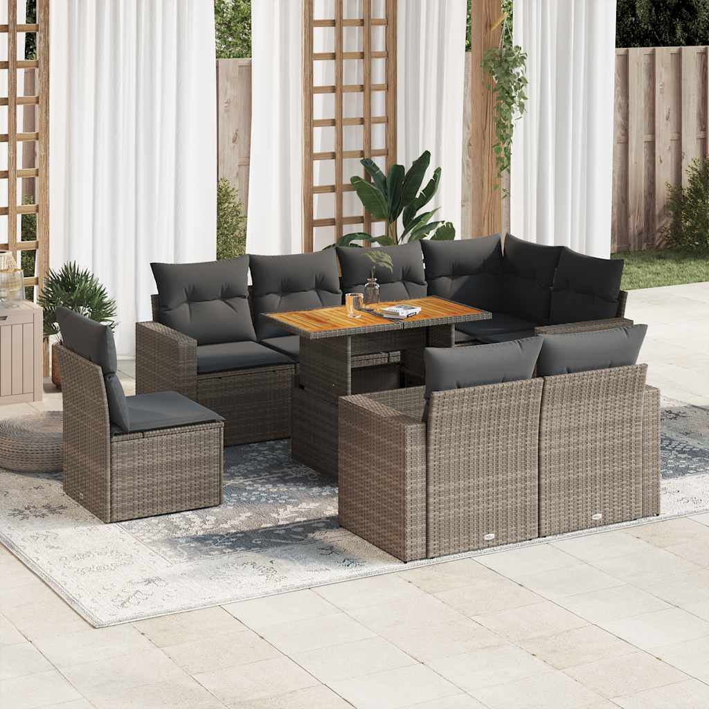 9-delige Loungeset met kussens poly rattan grijs is nu te koop bij PeponiXL, paradijselijk wonen!