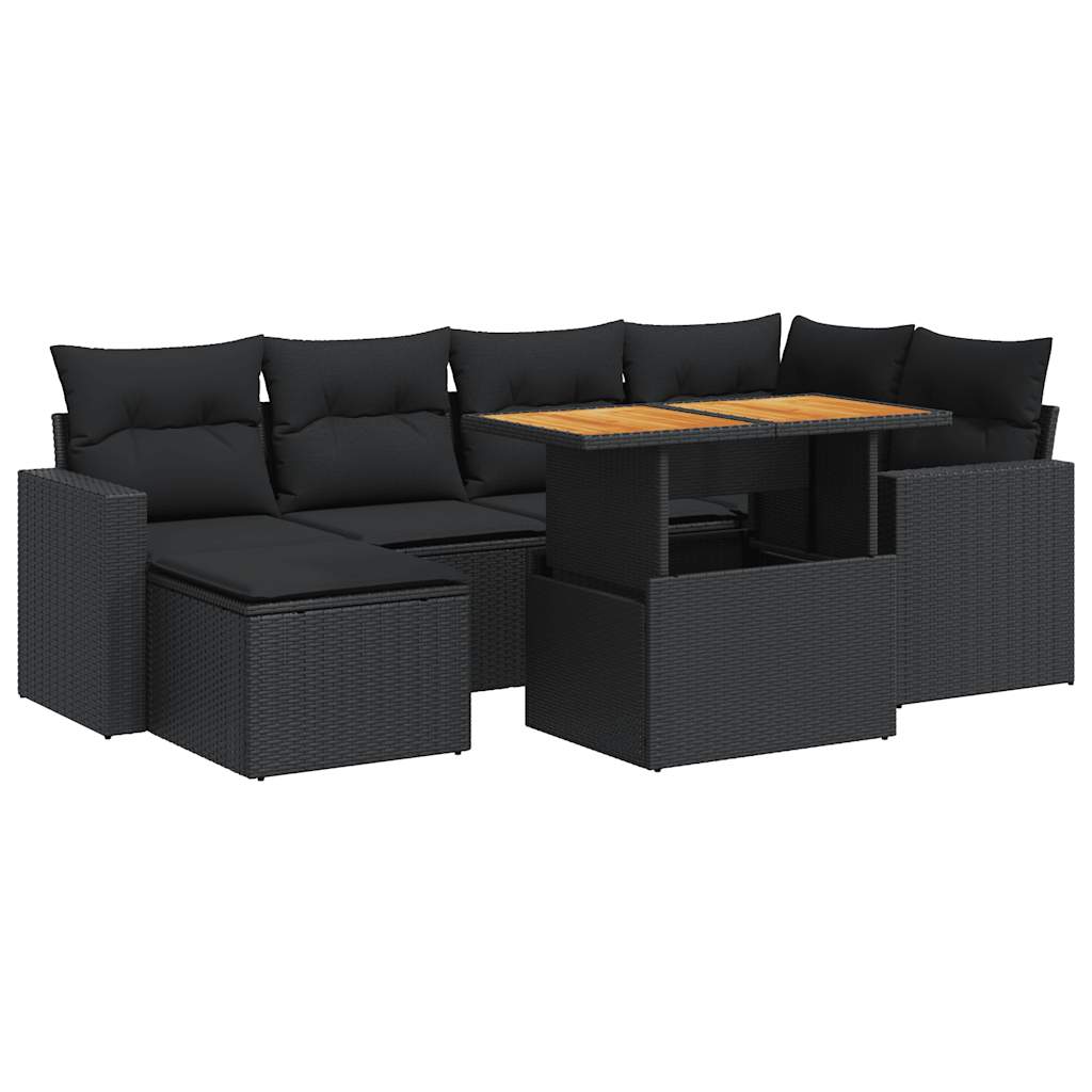7-delige Loungeset met kussens poly rattan zwart is nu te koop bij PeponiXL, paradijselijk wonen!