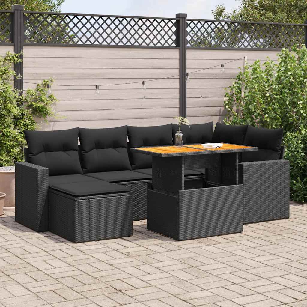 7-delige Loungeset met kussens poly rattan zwart is nu te koop bij PeponiXL, paradijselijk wonen!