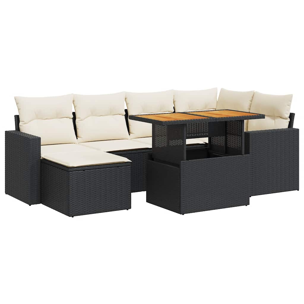 7-delige Loungeset met kussens poly rattan zwart is nu te koop bij PeponiXL, paradijselijk wonen!