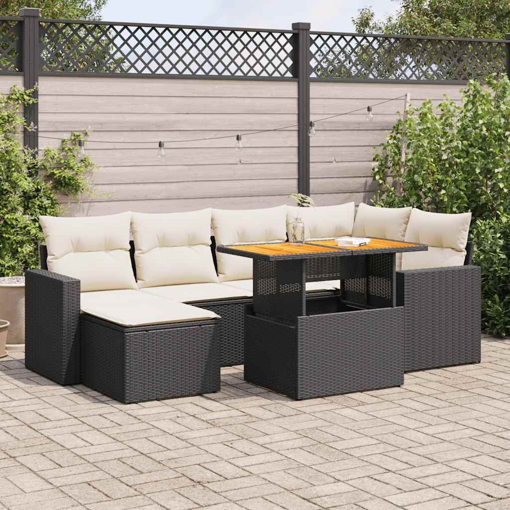 7-delige Loungeset met kussens poly rattan zwart is nu te koop bij PeponiXL, paradijselijk wonen!